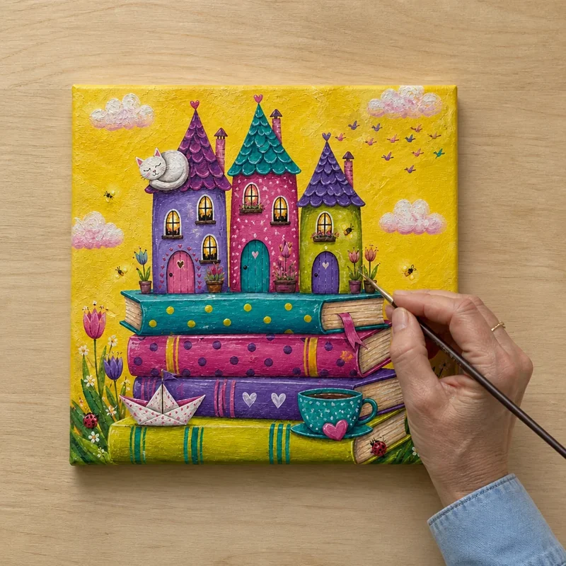 Whimsical acrylic scene 1